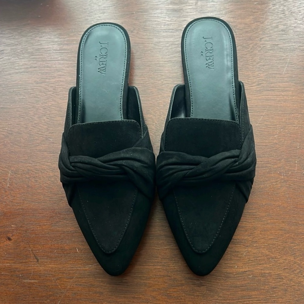 J. Crew Black Suede Mules with Knot Detail Women’s
